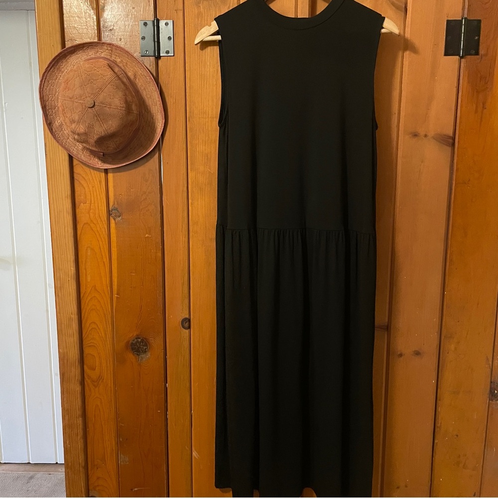 Eileen Fisher Black Lyocell Blend Drop Waist Sleeveless Dress M - Picture 9 of 9